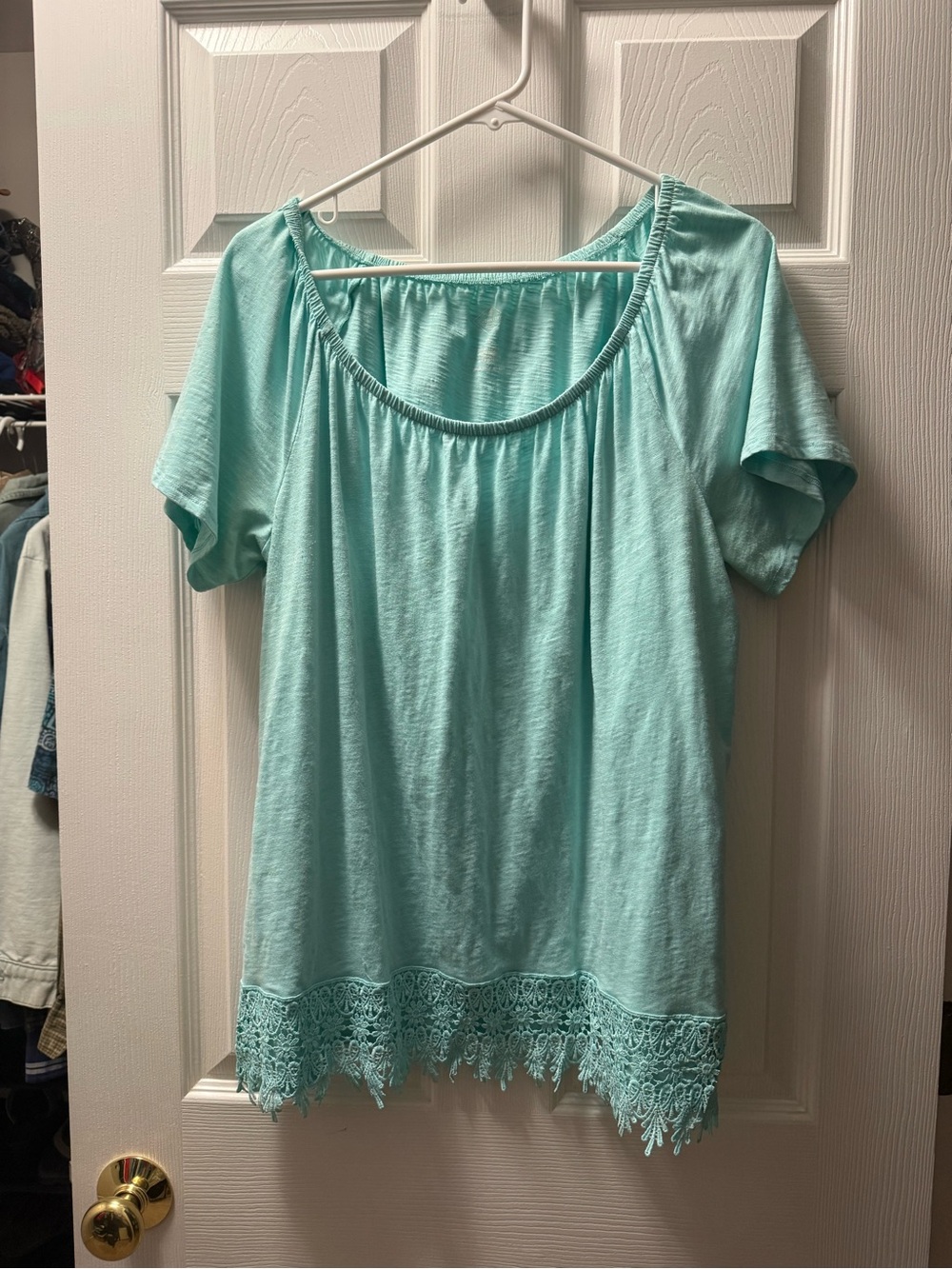 St. John's Bay Light Teal Short Sleeve Tee with Lace Hem